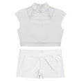thumbnail image 3 of YONGHS Kids Girls 2 Piece Ballet Dance Gymnastics Sports Tracksuit Sequins Crop Top with Shorts Set White 14, 3 of 7
