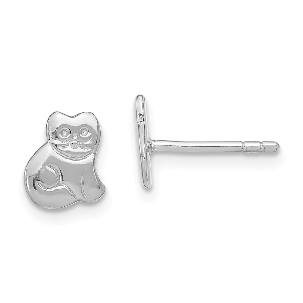Approximate Measurements 8mm x 7mm Sterling Silver Small Polished Kitty Cat Post Earrings 