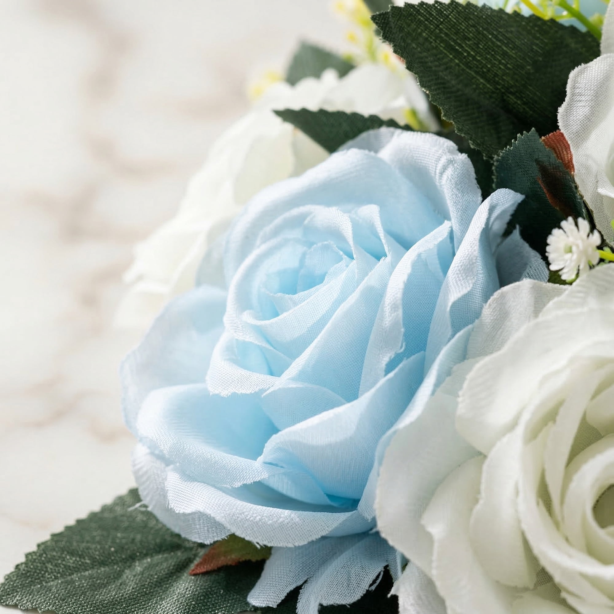 Unique Bargains 2Pcs Artificial Rose Flower Centerpiece Sky Blue Dark Purple 4.7 in