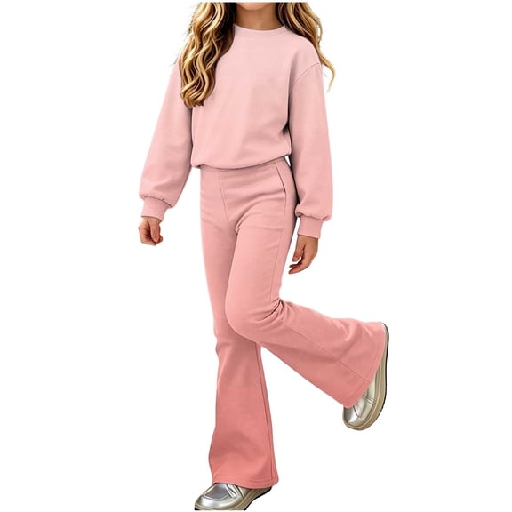 CYRBOKO Girls 2 Piece Outfit Sets Size 7-8, Gradient Color Fall Winter Casual Elastic Waist Long Sleeve Tops and Flare Pants Watermelon Red