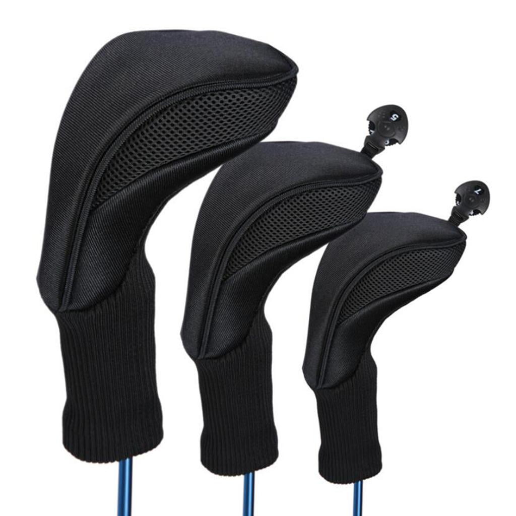 funtasica 3x Golf Covers Driver Covers for Head with Long Neck Headcover for Women Men , Black