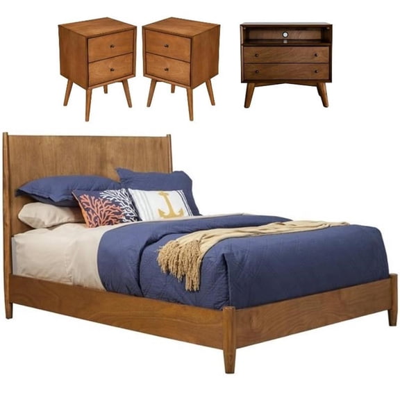 Home Square 4 Piece Set with Large Nightstand Queen Bed & 2-Drawer Nightstand