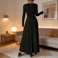 thumbnail image 6 of TIHLMK Women's Long Sleeve Crew Neck Bodycon Dresseses Shirred Waist with Pleated Maxi Skirt, 6 of 6
