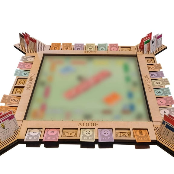 GUYTRENDz Personalized Game Board Organizer Custom Board Game Frame Compatible with Monopoly Board Game and Monopoly Game Pieces | Economic Themed Game Organizer | 4 Sides and 4 Corners