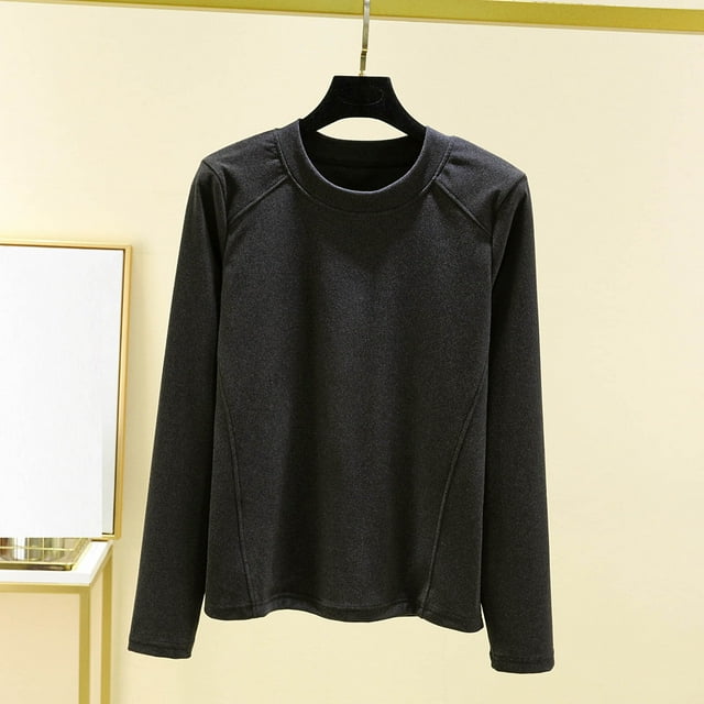 Pijama de manga larga para mujer, moda de invierno, terciopelo, color liso, cuello redondo, manga larga, parte inferior, camisa cálida, ropa de casa, pijamas, blusa de poliéster para mujer