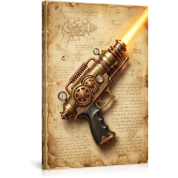 Vintage Steampunk Ray Gun Wall Art Retro Sci Fi Poster Industrial Blueprint