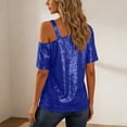 thumbnail image 6 of Purcolt Sequin Tops for Women Sparkly Shinny Off The Shoulder Summer Loose Fit Short Sleeve Shirt Trendy Glitter T Shirts, 6 of 9