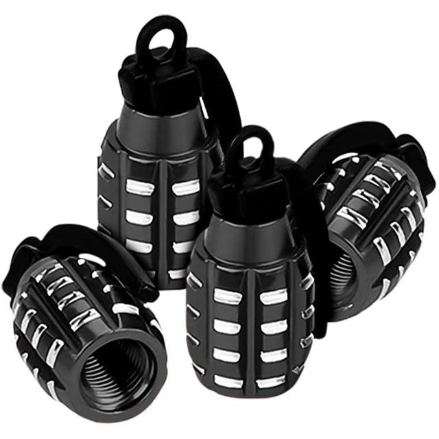 Tapas de vástago de válvula de aluminio, 4 piezas Tapas de válvula de neumático de rueda de coche estilo granada de mano para coche camión motocicleta bicicleta