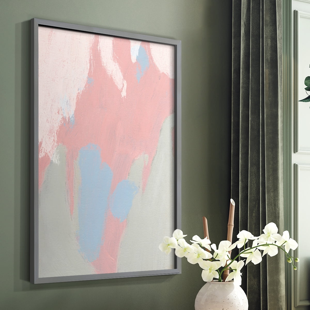 Blushing Abstract III Framed Print in Gray Solid Wood Framed Print No Nail Hanging