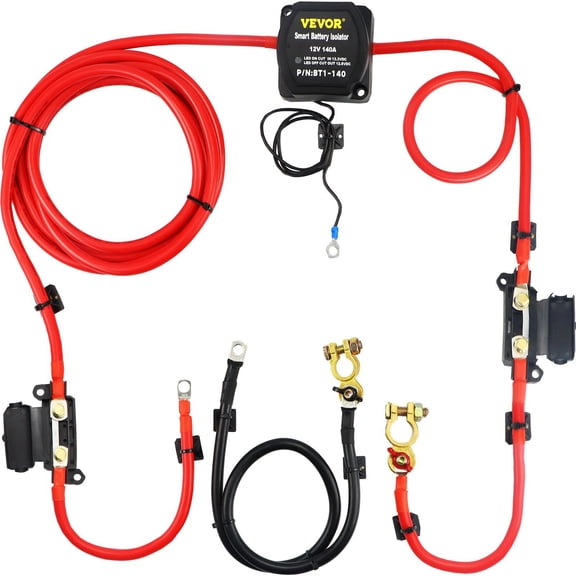 HCY Split Charge Relay Kit; 6mtr 12V; Automatic Dual Battery Isolator Kit with 140AMP Voltage Sense Relay VSR