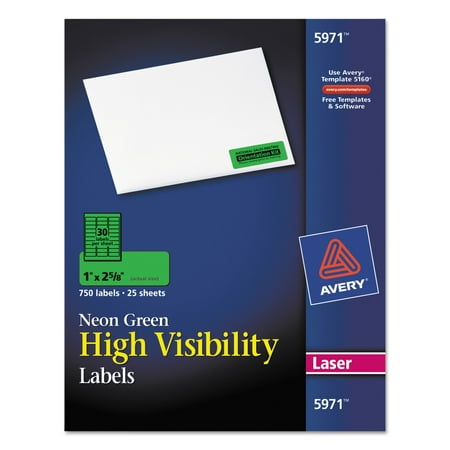 Avery High-Visibility Permanent ID Labels, Laser, 1 x 2 5/8, Neon Green, 750/Pack