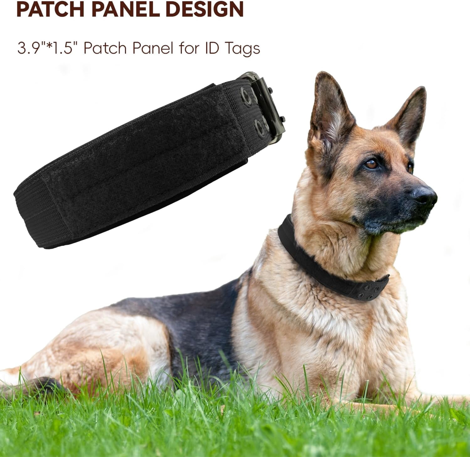 Heavy Duty Dog Collar for Large Dogs, 2 PCS Tactical Dog Collars with Metal Buckle & D Ring, 1.5" Width Thick Adjustable Nylon Collar for Medium Dogs, Black/XL