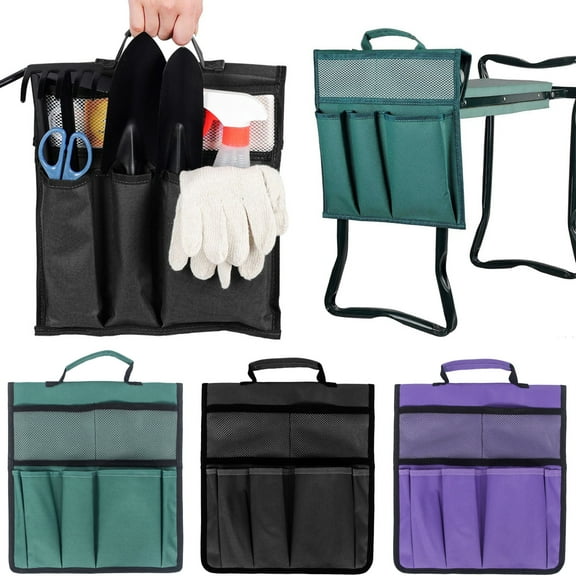 Walbest Foldable Garden Kneeler Tool Bag Portable Oxford Gardening Storage Organizer Tote Bag with Handle, Waterproof Gardening Hand Tool Storage Stool Pouch (Others Not Included)