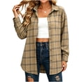 thumbnail image 4 of Women's Collared Loose Long Sleeve Plaid Shirt,Oversized Casual Button Down Shacket Jacket,Coffee,Women's Plus Size M, 4 of 7