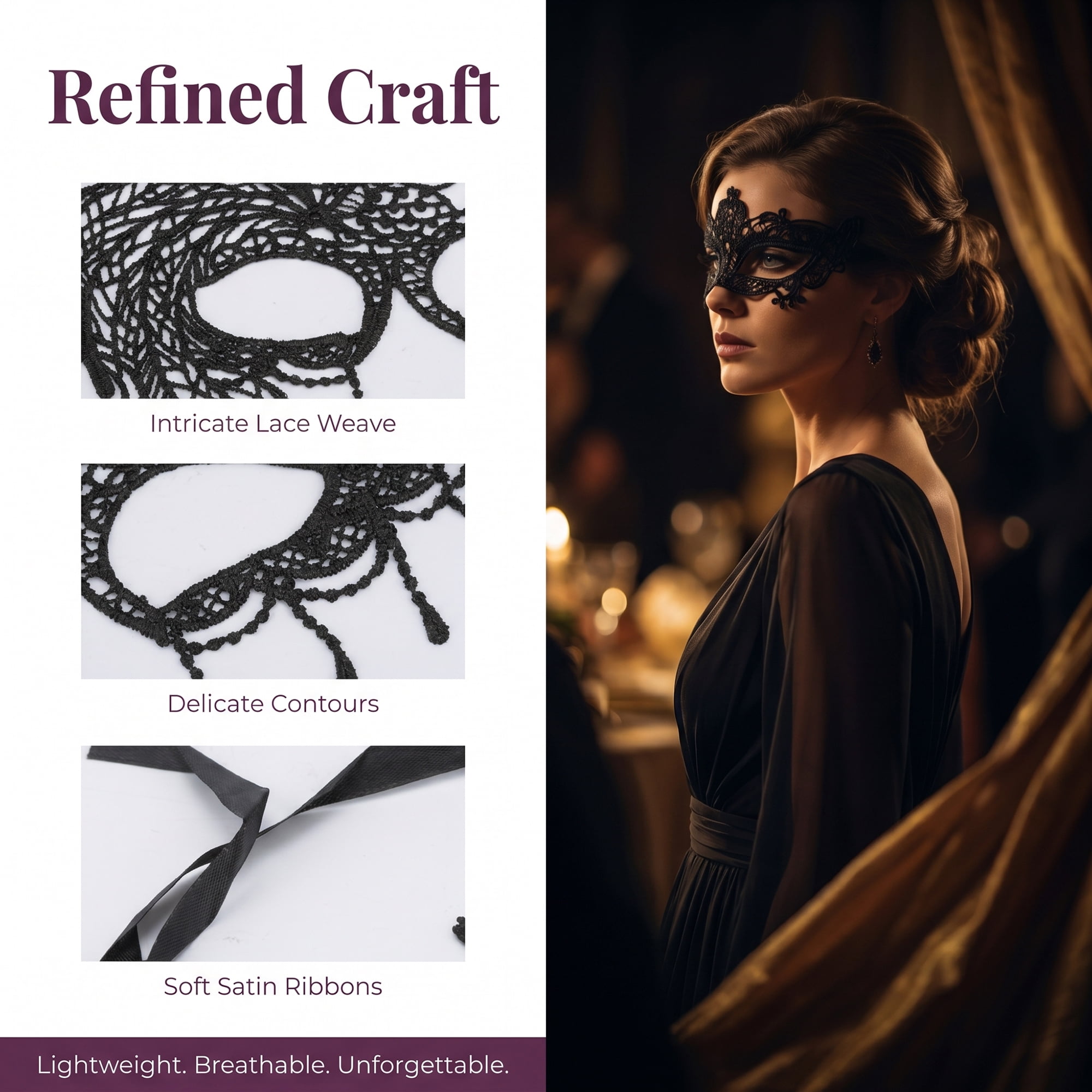 Unique Bargains 6Pcs Halloween Masquerade Lace Eye Mask Set Black Peacock 6.3" x 3.1"