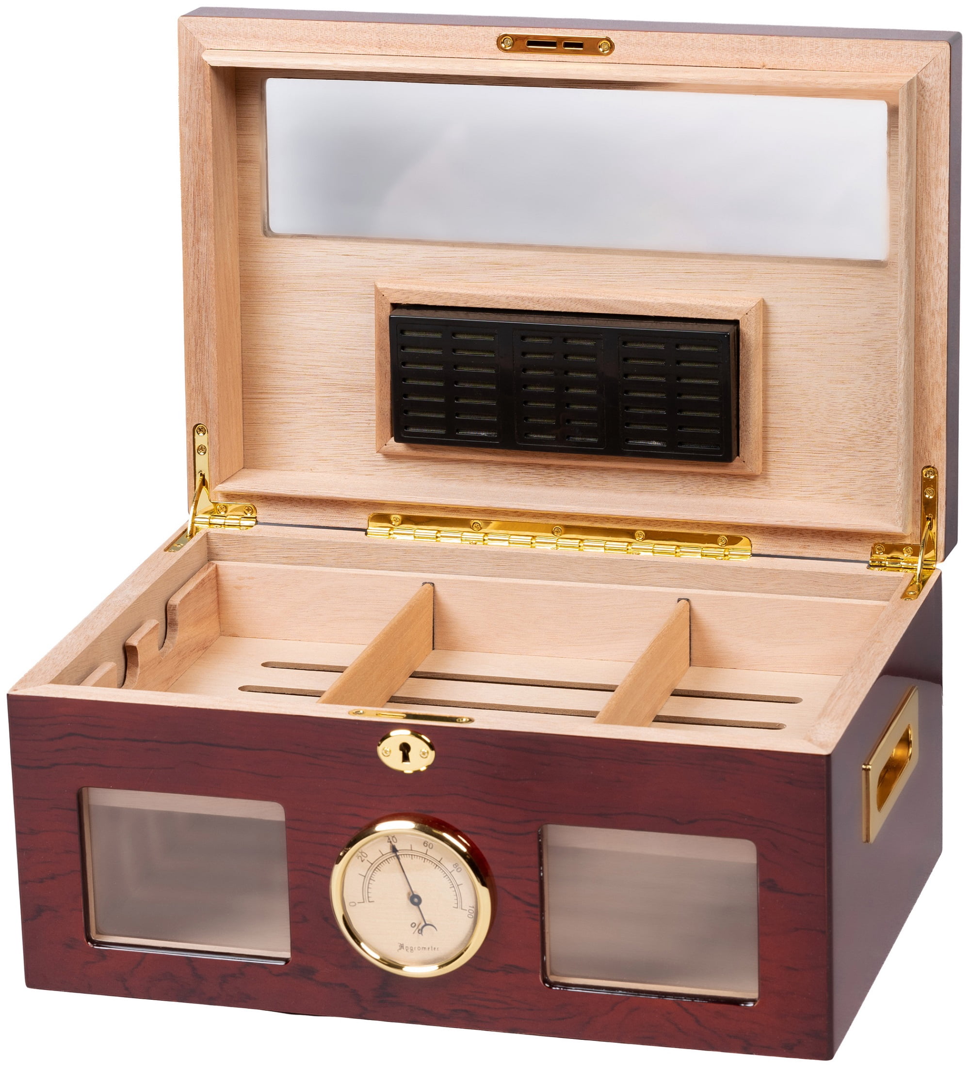 Valencia Desktop Cigar Humidor - High Gloss Golden Cherry Finish - Capacity: 120