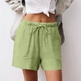 thumbnail image 2 of SGMVNU Women's Drawstring Shorts Elatic High Waist Loose Fit Casual Wide Leg Shorts Lightweight Summer Beach Linen Shorts with Pockets, Size M, Green, 2 of 7