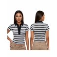 thumbnail image 2 of LMLYSoH Women Summer T-Shirt Casual Striped Button Lapel Basic Short Sleeves Tops for Streetwear Grunge Clothes, 2 of 8