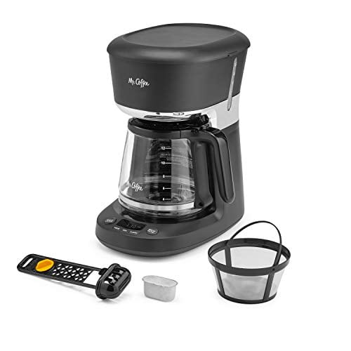 Mr. Coffee Cafetière Programmable 12 Tasses avec Design Lavable Filtration Avancée de l'Eau Noir/chrome