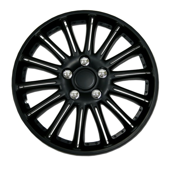 TuningPros WSC-007B15 Set of 4 Matte Black Hubcaps 15" - Hub Caps Wheel Skin Cover 15 inches 4 Pcs Set