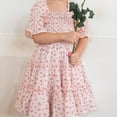 thumbnail image 6 of FYMNSI Girls Dresses Mommy and Me Floral Smocked Tiered Dress Half Sleeve Spring Summer A-Line Ruffle Dress 9-10 Years, 6 of 9