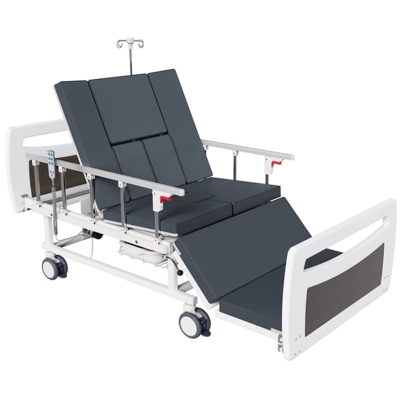 OLERN Full Electric Hospital Bed for Home Use, 5" Locking Casters, Waterproof Foam Mattress, Bedpan, Hair-Washing Device, IV Pole, 550lbs Capacity