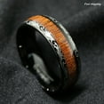 thumbnail image 2 of Tungsten Rings for Men Wedding Bands for Him Womens Wedding Bands for Her 8mm Black Koa Wood Inlay Dome Flower Design, 2 of 6