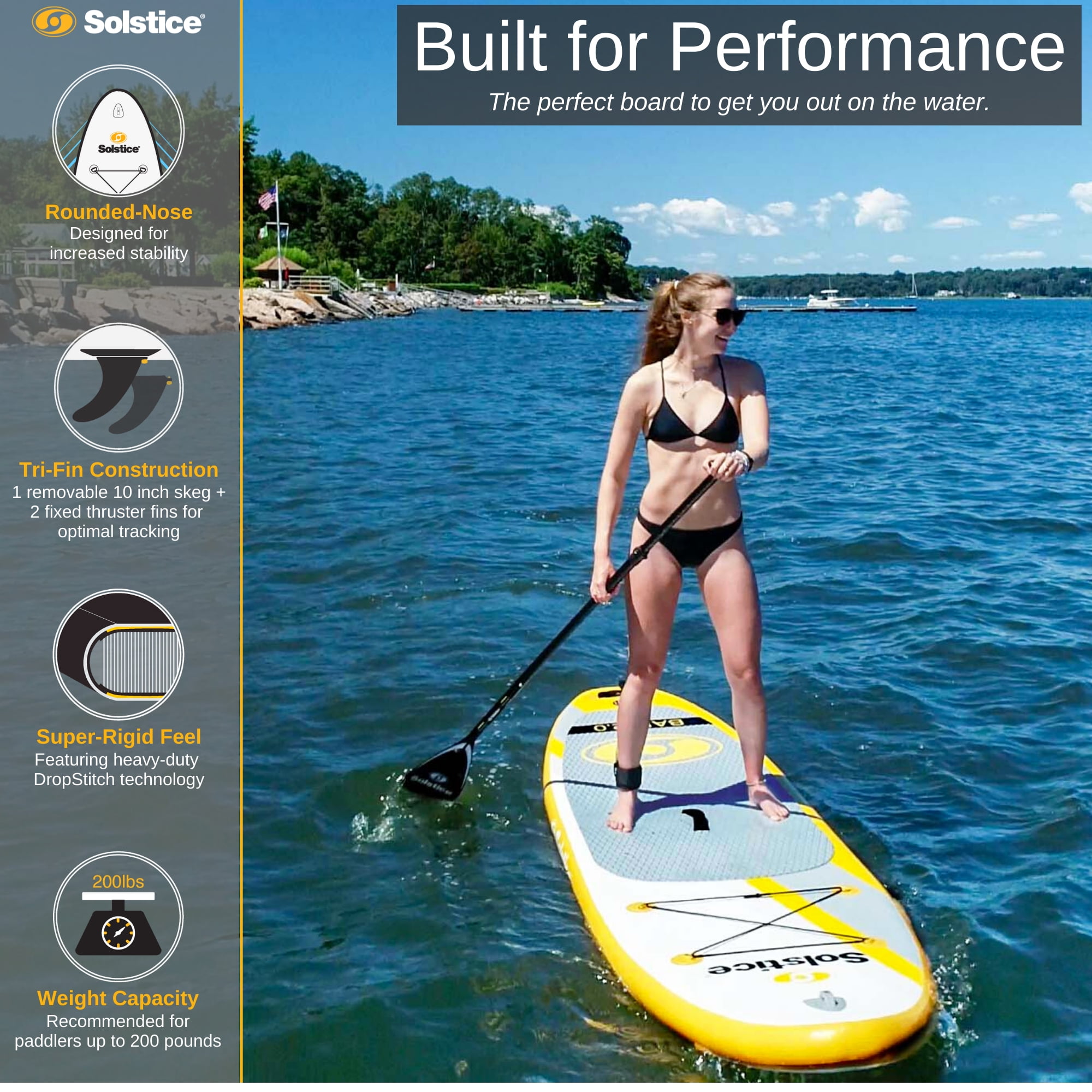 Solstice Bali 10.5 Foot Stand Up Inflatable Paddle Board Set w/Camera Mount