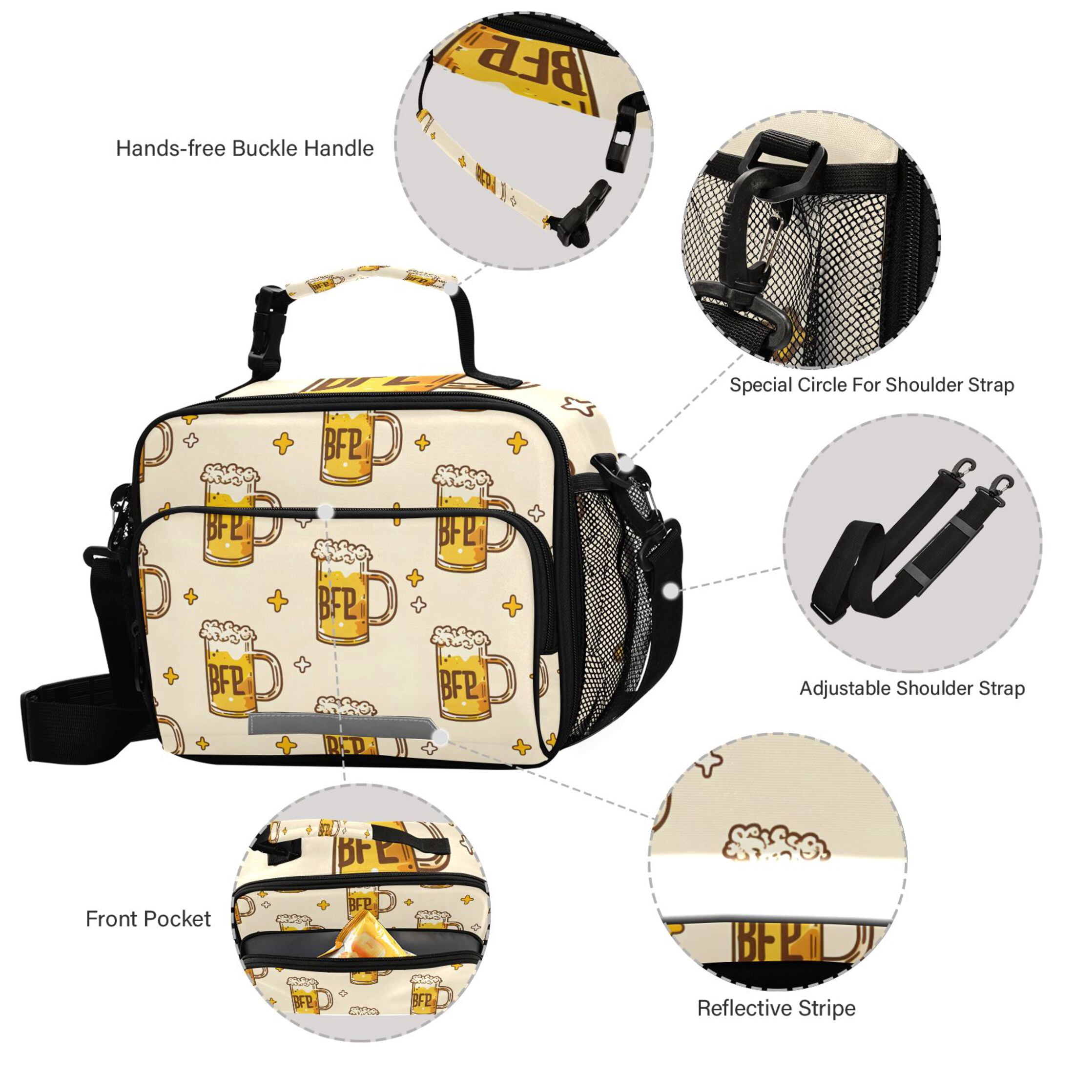 Cartoon Beers and Stars Insulated Lunch Bag Portable Cooler Bag Mommy Bag Large Capacity 6L