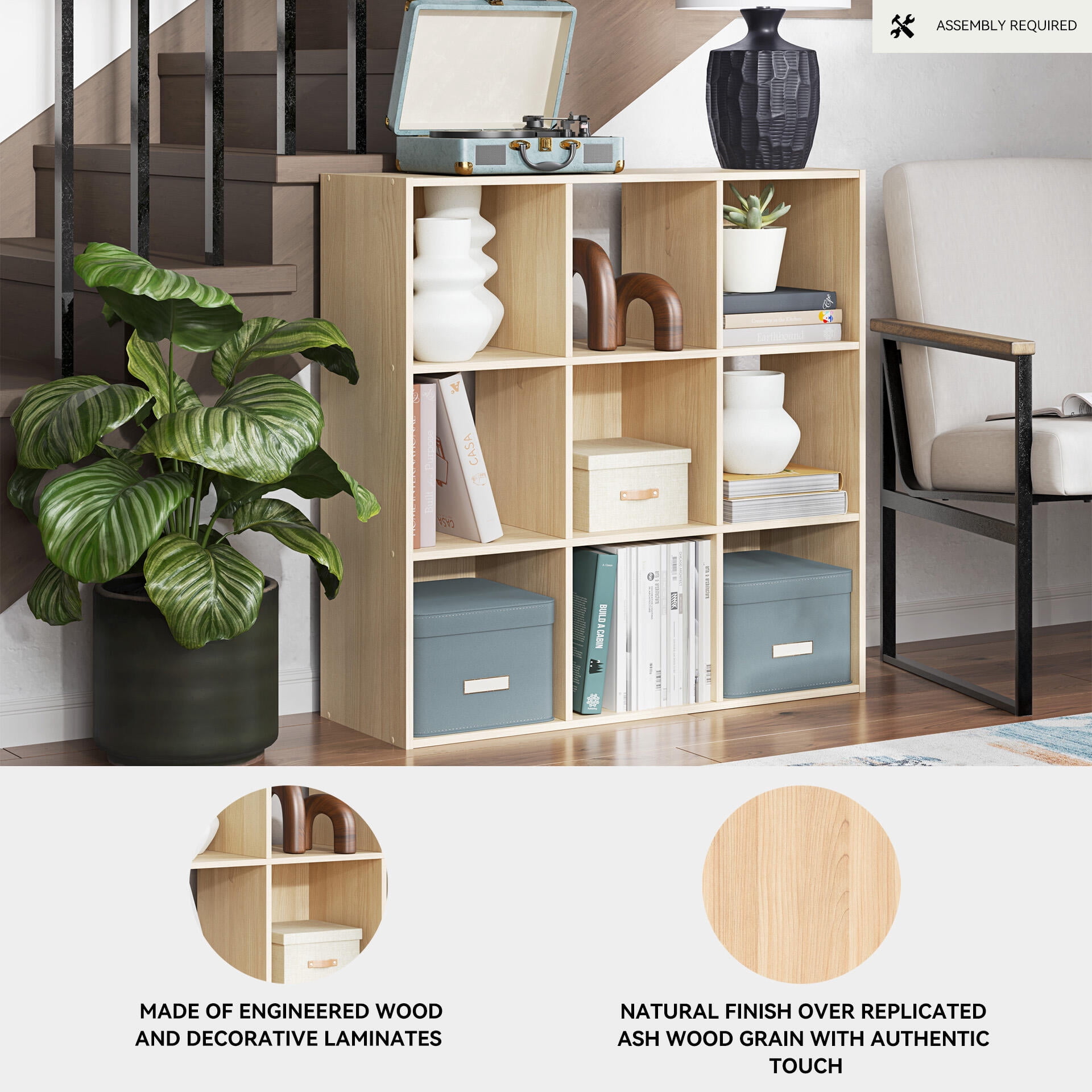 Signature Design by Ashley Piperton 9 Cube Storage Organizer with Natural Tan Finish