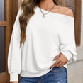 thumbnail image 3 of Women Off Shoulder Sweatshirt Long Sleeve Loose Fit Pullover Top Casual Fall Fashion Streetwear Oversized Sweater, 3 of 6