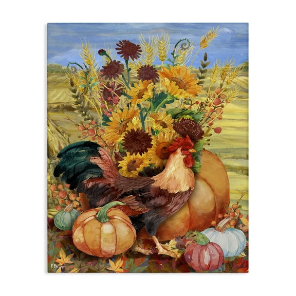 Stupell Industries Farmhouse Autumnal Rooster & Sunflowers Canvas Art, 16 x 20, by Paul Brent