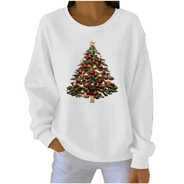 RXMEKW Chandail Molletonné Imprimé de Noël pour Femmes, Manches Longues Décontracté Col Rond, Coupe Ample, Noir