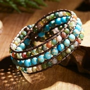 Handmade Triple-Row Genuine Turquoise Stone Bead Wrap Bracelet