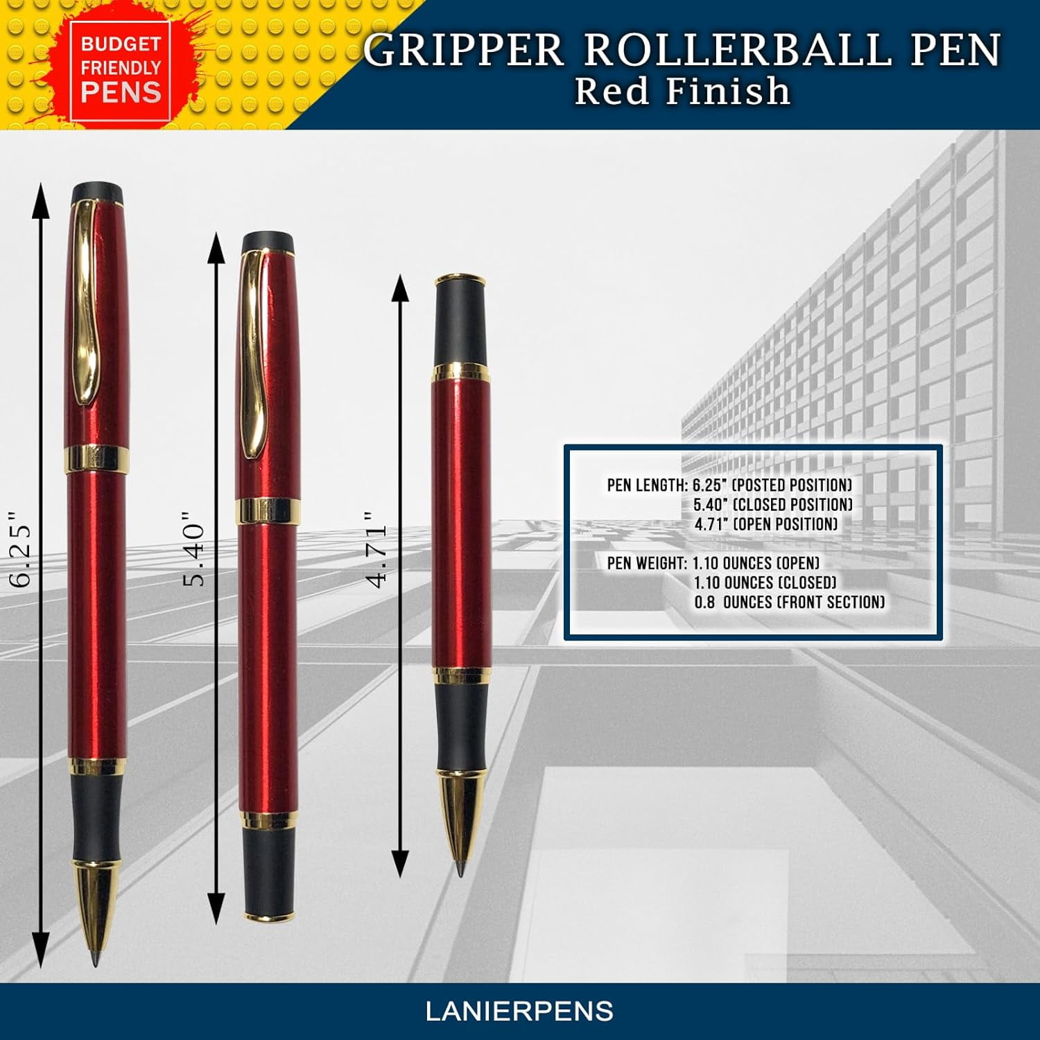 Gripper Rollerball Pen - Red with Anti Slip Grip (Budget Friendly Pen)