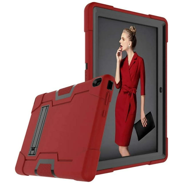 Mignova pour Lenovo Tab E10 (TB-X104F) Étui, Robuste Antichoc Hybride Robuste Armure Rigide Étui de Protection Intégrale (Support Intégré) pour Tablette Lenovo 2018 Tab E 10 10,1 Pouces (Rouge/noir)