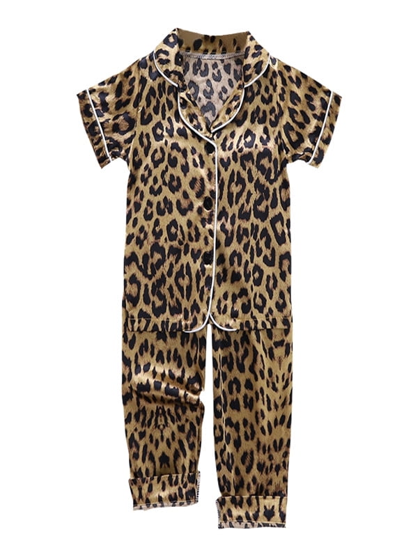 Summer Baby Kids Girls Boys Leopard Print Printing Short Sleeve Pajamas