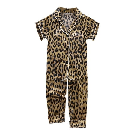 Summer Baby Kids Girls Boys Leopard Print Printing Short Sleeve Pajamas ...
