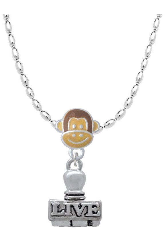 Silvertone LIVE Stamp Mia Monkey Charm Necklace