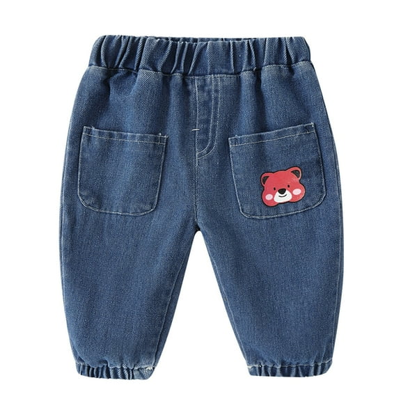KAUOD Toddler Girl Boy Pants Jeans, Kids Elastic Waist 𝐂artoon Soft Denim Pants, Baby Boys Casual Pull On Trousers