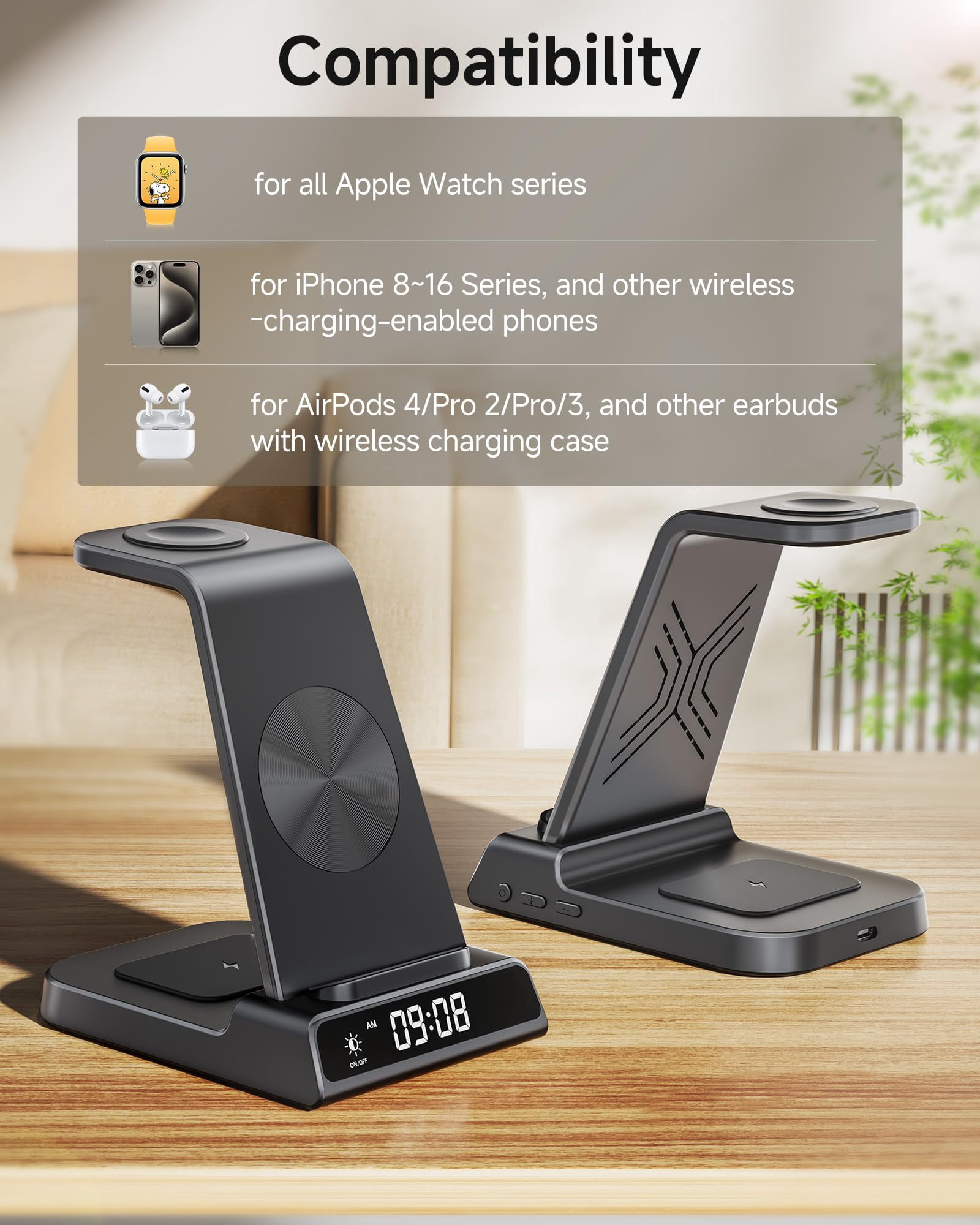 Wireless Charger for iPhone 17/Air/16/14/13/12/11 Series, 3 in 1 Wireless Charging Station for Apple Watch 11/10/9/8/7/6/5/4, for Apple Watch Ultra 3/2, for Apple Watch SE 3/2, for AirPods Pro 3/2