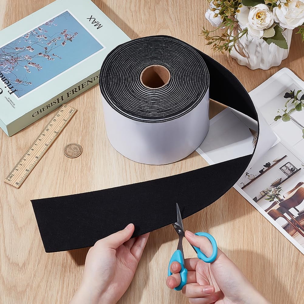 Self-adhesive Polyester Fabric for DIY Sewing Crafts Patchwork School Projects Black 100x2mm about 8m/roll