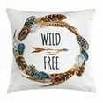 thumbnail image 1 of Feather Throw Pillow Cushion Cover, Watercolor Wreath Bird Feathers Circle with an Arrow Wild and Free Concept, Decorative Square Accent Pillow Case, 18 X 18 Inches, Brown Orange Blue, by Ambesonne, 1 of 2