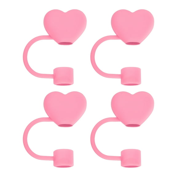 Uxcell 4pcs Heart-shaped Straw Cap 10mm Silicone Straw Cover for Tumbler Cup, Pink