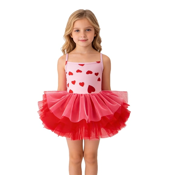 shoper Girls' Dresses Size 7-8, Girls Ballet Heart Tutu Dress Sleeveless Party Dance Performance for Toddler Kids