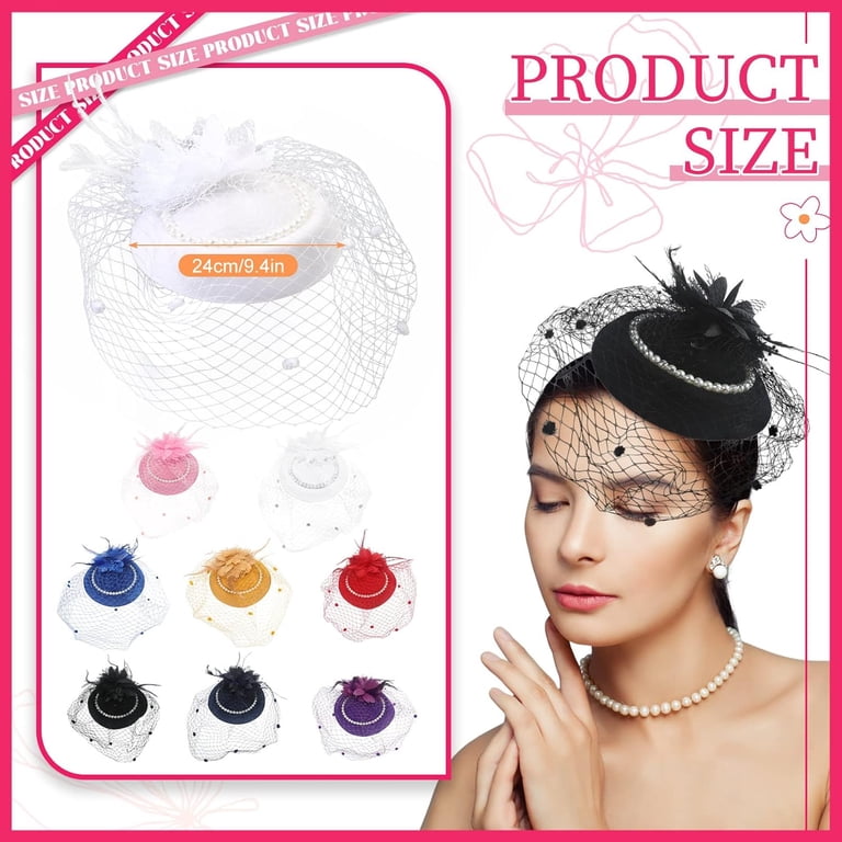 8 Pcs Fascinator Hats for Women Tea Party Lace Pillbox Hat  display picture 1