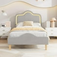 thumbnail image 3 of Twin Size Bed Frame with Adjustable LED Headboard and Footboard, Velvet Upholstered Princess Platform Bedframe for Kids/Girls, Wooden Slats Support, No Box Spring Needed, Gray, 3 of 9