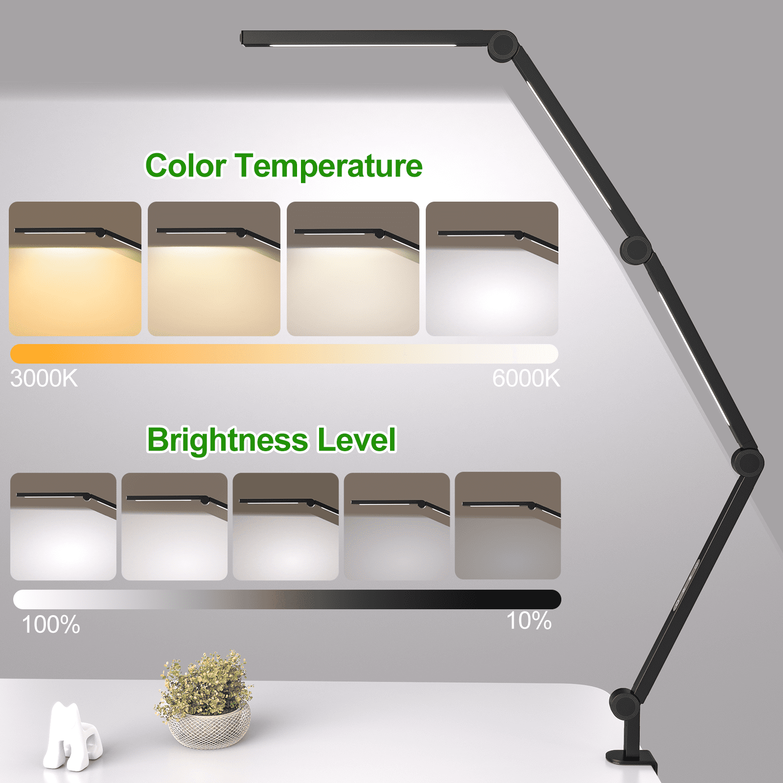 Foldable LED Desk Lamp with 3 Color Temperatures, Dimmable Brightness, and 360° Rotation - Eye-Caring Lighting for Home & Office Use