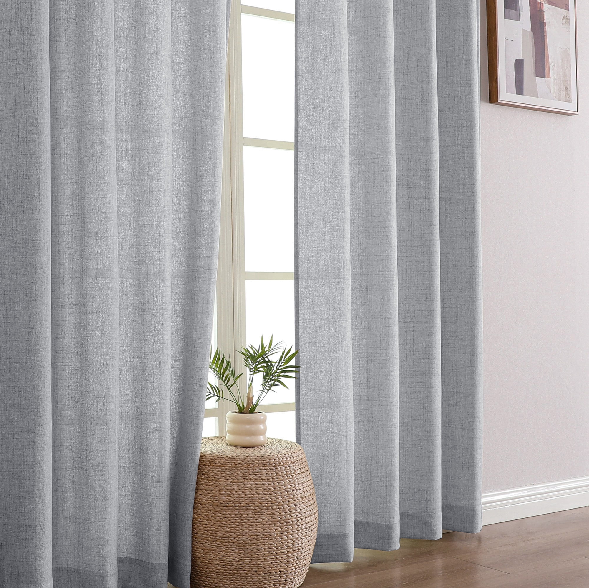 OVZME Judy Grey Curtains 84 Inch Length 2 Panels Set, Light Filtering Textured Farmhouse Window Curtain Drapes, Rod Pocket Style for Bedroom Living Room, Each 52Wx84L Inches, Grey