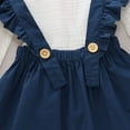 thumbnail image 4 of Sinhoon Toddler Baby Girl Dress Linen Suspender Skirt Set Long Sleeve Shirts Ruffled Dress Clothes, 4 of 14